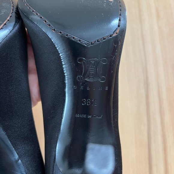Celine Peep Toe Black Satin Pumps with Chain on Back Size 36.5 $895 - Picture 7 of 14